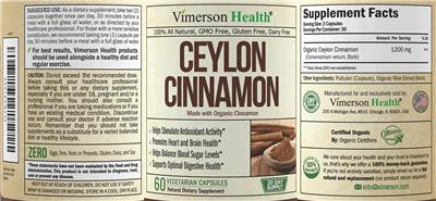 Photo of the Vimerson Health Ceylon Cinnamon label
