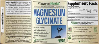 Photo of the Vimerson Health Magnesium Glycinate label