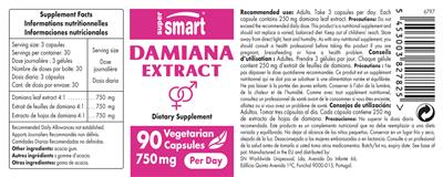 Photo of the SuperSmart Damiana Extract 750 mg label