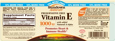 Photo of the Sundown Naturals Vitamin E 1000 IU With Added Natural D-Alpha label