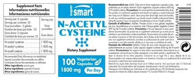 Photo of the SuperSmart N-Acetyl Cysteine 1800 mg label