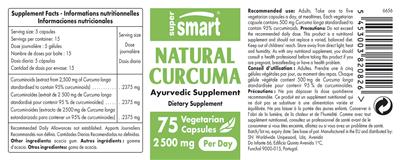 Photo of the SuperSmart Natural Curcuma 2500 mg label