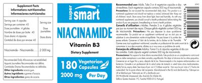 Photo of the SuperSmart Niacinamide 2000 mg label