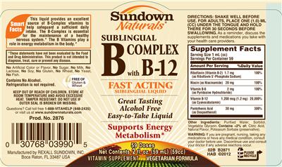Photo of the Sundown Naturals Sublingual B Complex With B-12 label