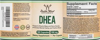 Photo of the Double Wood Supplements DHEA 100 mg label