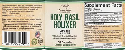 Photo of the Double Wood Supplements Holy Basil Holixer 250 mg label