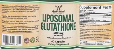 Photo of the Double Wood Supplements Liposomal Glutathione 500 mg label