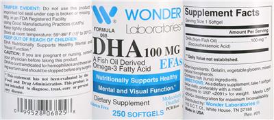 Photo of the Wonder Laboratories DHA 100 mg label