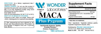 Photo of the Wonder Laboratories MACA plus Pygeum label
