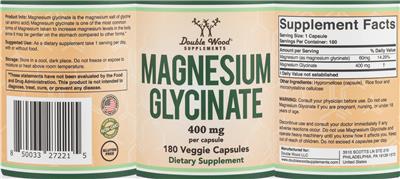 Product label for Magnesium Glycinate 400 mg