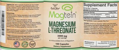Photo of the Double Wood Supplements Magnesium L-Threonate 2000 mg label