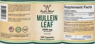 Photo of the Double Wood Supplements Mullein Leaf 1000 mg label