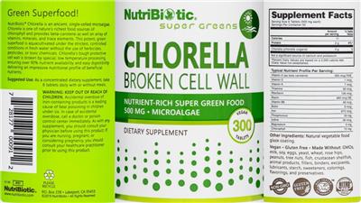 Photo of the NutriBiotic Super Greens Chlorella 500 mg label