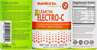 Photo of the NutriBiotic Immunity Lemon Electro-C label