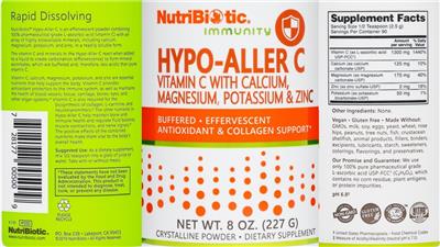 Photo of the NutriBiotic Immunity Hypo-Aller C label