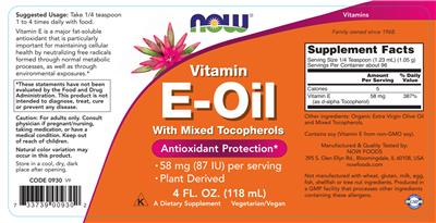 Photo of the NOW Natural E-Oil label