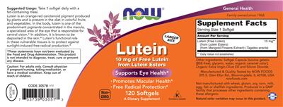 Photo of the NOW Lutein label