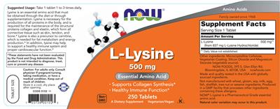 Photo of the NOW L-Lysine 500 mg label