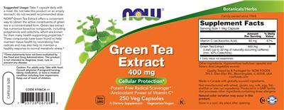 Photo of the NOW Green Tea Extract 400 mg label