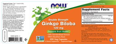 Photo of the NOW Double Strength Ginkgo Biloba 120 mg label