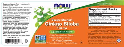 Photo of the NOW Double Strength Ginkgo Biloba 120 mg label