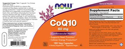 Photo of the NOW CoQ10 60 mg label
