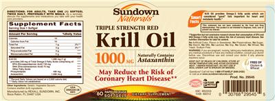 Photo of the Sundown Naturals Triple Strength Red Krill Oil 1000 mg label