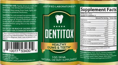 Photo of the Justified Laboratories Dentitox label