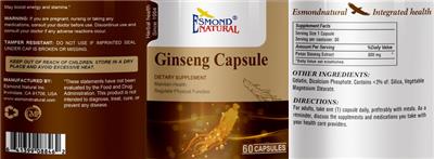 Photo of the Esmond Natural Ginseng Capsule label