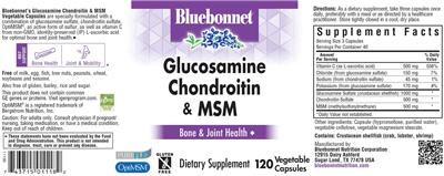 Photo of the Bluebonnet Glucosamine Chondroitin & MSM label
