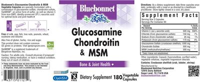 Photo of the Bluebonnet Glucosamine Chondroitin & MSM label