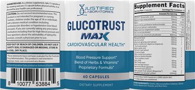 Photo of the Justified Laboratories Glucotrust Max label