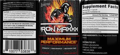 Photo of the Justified Laboratories Iron Maxxx label
