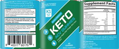 Photo of the Justified Laboratories K1 Keto Life ACV Gummies label