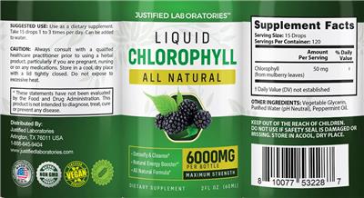 Photo of the Justified Laboratories Liquid Chlorophyll 6000 mg label