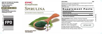 Photo of the GNC SuperFoods Spirulina label
