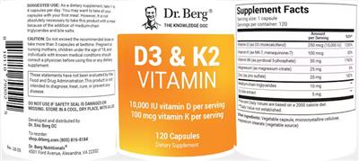 Photo of the Dr. Berg D3 10,000 IU & K2 100 mcg Vitamin label