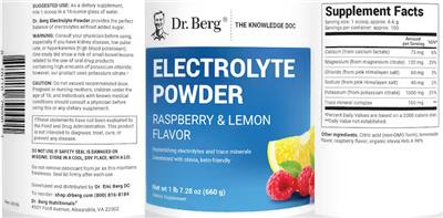 Photo of the Dr. Berg Electrolyte Powder Raspberry & Lemon Flavor label