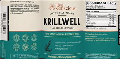 Photo of the Live Conscious KrillWell label
