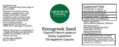 Photo of the Greenbush Natural Products Fenugreek Seed label