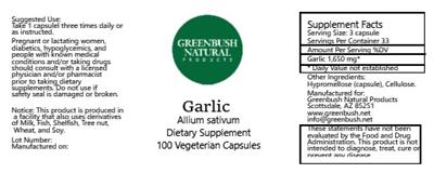 Photo of the Greenbush Natural Products Garlic label