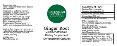 Photo of the Greenbush Natural Products Ginger Root label