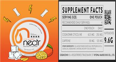 Photo of the Nectr Nectr Nootropic Pouches Iced Mango label