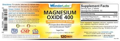 Photo of the Wonder Labs Magnesium Oxide 400 label