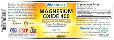 Photo of the Wonder Labs Magnesium Oxide 400 label