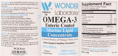 Photo of the Wonder Laboratories Omega-3 Enteric Coated label