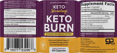 Photo of the Justified Laboratories Keto Advantage Keto Burn label