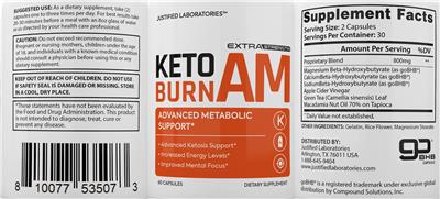 Photo of the Justified Laboratories Keto Burn AM label