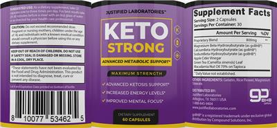 Photo of the Justified Laboratories Keto Strong label