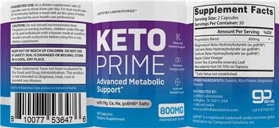 Photo of the Justified Laboratories Keto Prime label